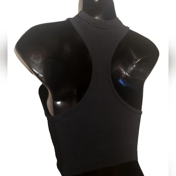 ZARA - Black Ribbed Racer Back Crop Top - Picture 4 of 8